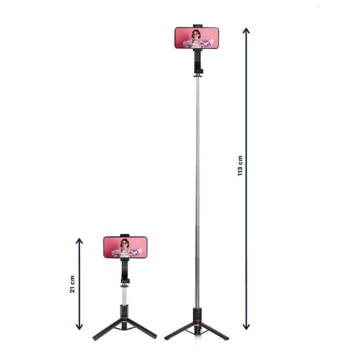 OEM - Combo Selfiestick med Tripod och fjärrkontroll Bluetooth SSTR-13 - Svart