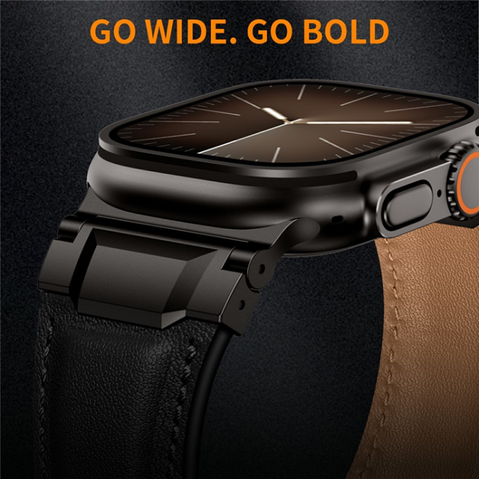 A-One Brand - Apple Watch (42/44/45/46/49mm) Armband Cowhide Läder - Svart