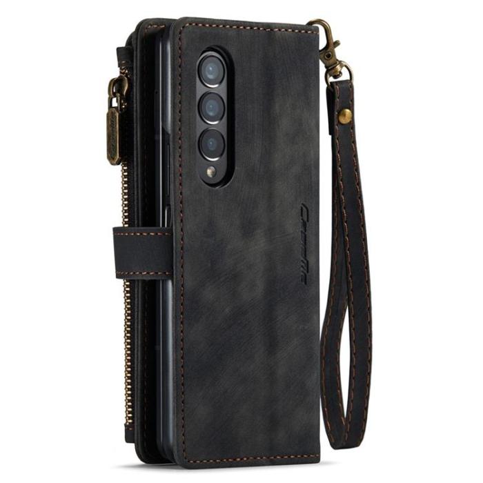 Caseme - CASEME Galaxy Z Fold 4 Plånboksfodral Zipper PU-Läder Stativ - Svart