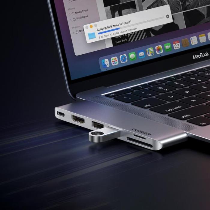 Ugreen - Ugreen HUB CM380 2xUSB C - HDMI/2xUSB 3.0/SD TF/USB C PD - Grå