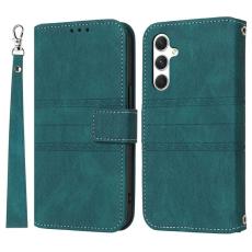 OEM - Pl&aring;nboksfodral f&ouml;r Samsung Galaxy S26 Konstl&auml;der med handledsrem - Svartgr&ouml;n