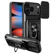 A-One Brand - iPhone 17 Pro Max Mobilskal Kamera Slider PC + TPU Kickstand - Svart