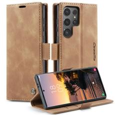 Caseme - CASEME 013 Samsung Galaxy S24 Ultra Konstl&auml;der Pl&aring;nboksfodral Brun