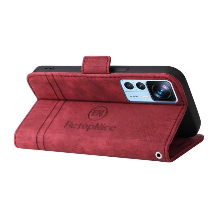 BETOPNICE - BETOPNICE 001 Plånboksfodral Konstläder - Röd för Xiaomi 12T 5G/12T Pro 5G