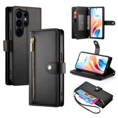 OEM - Samsung Galaxy S26 Ultra Pl&aring;nboksfodral Dragkedja Konstl&auml;der - Svart