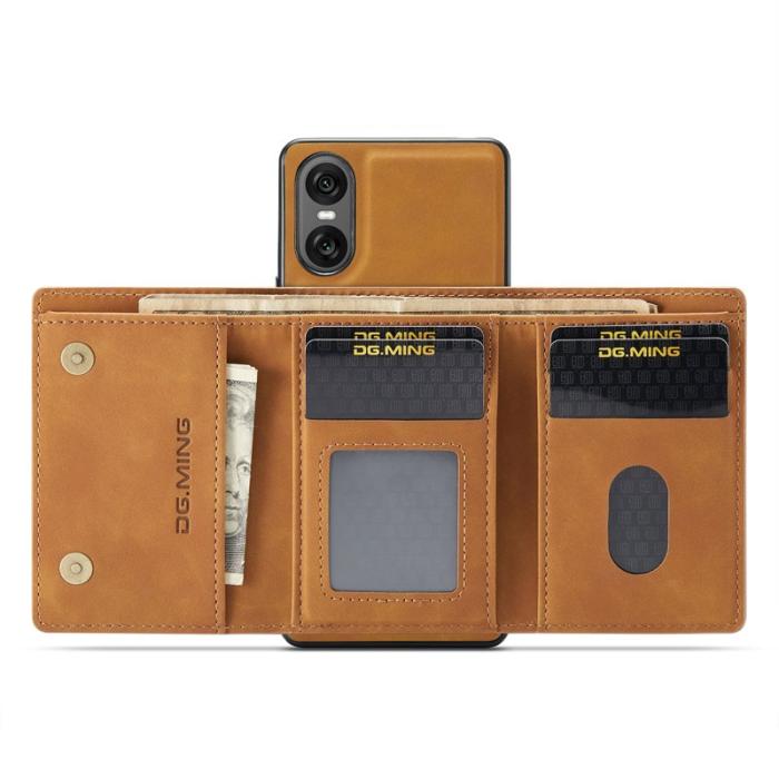 DG.MING - DG.MING Sony Xperia 10 VI Kickstand Konstläder Plånboksfodral - Brun