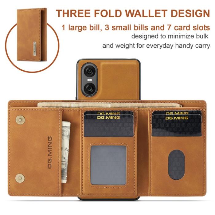 DG.MING - DG.MING Sony Xperia 10 VI Kickstand Konstläder Plånboksfodral - Brun