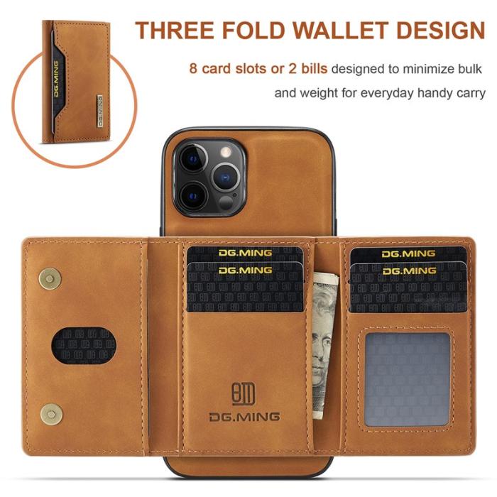 DG.MING - DG.MING M2 Tri-Fold Wallet Mobilskal för iPhone 13 Pro - Brun