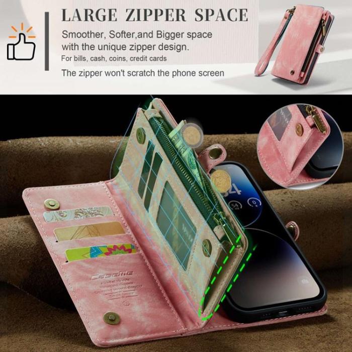 Caseme - CASEME iPhone 14 Pro Plånboksfodral Äkta Läder Detachable - Rosa