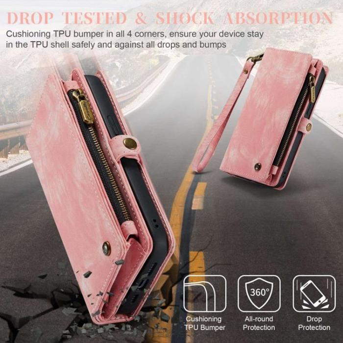 Caseme - CASEME iPhone 14 Pro Plånboksfodral Äkta Läder Detachable - Rosa