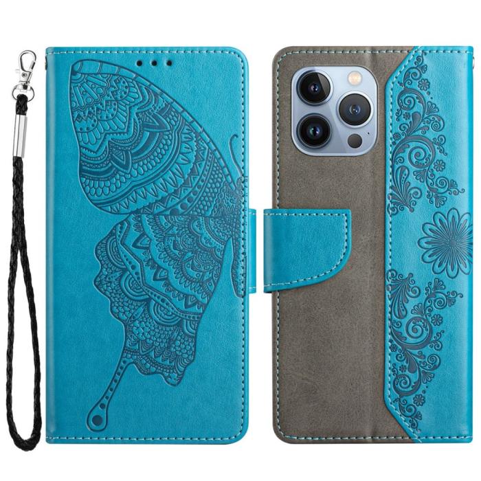 OEM - Fjärilar iPhone 13 Pro Max Plånboksfodral - Blå