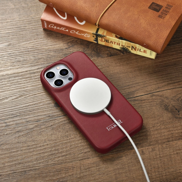 ICARER - iCarer iPhone 14 Pro Plånboksfodral Magsafe CE Läder - Röd