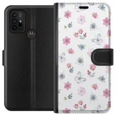 Gustaf - Pl&aring;nboksfodral till Motorola Moto G30 med Blommor och fj&auml;rillar