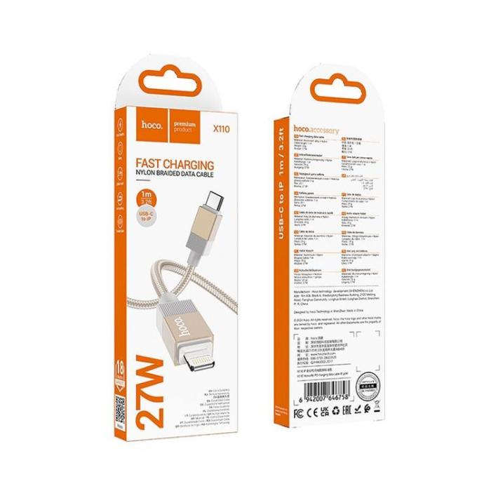 Hoco - Hoco USB-C - Lightning 27W Kabel 1m X110 PD - Guld