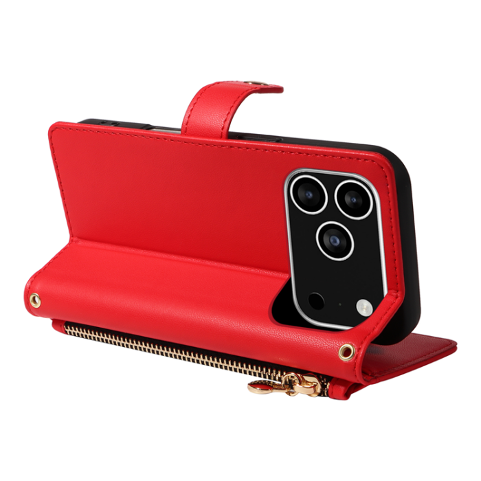 A-One Brand - iPhone 17 Pro Plånboksfodral Rhombus Läder - Röd