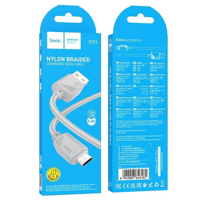 Hoco - HOCO USB-A till Micro-USB Kabel 2.4A X113 1 m - Grå