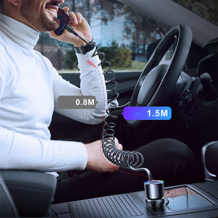 Joyroom - Joyroom 3in1 Billaddare 2x USB Till USB-C Kabel 1.5m 17W - Svart