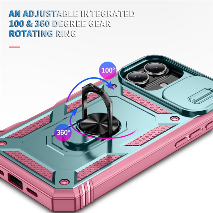 A-One Brand - iPhone 17 Mobilskal Slide Camshield Kickstand - Grön/Rosa