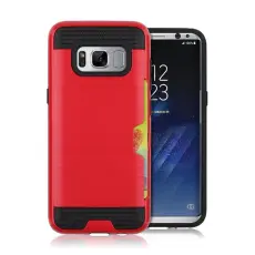 OEM - Brushed Combo Mobilskal med kortplats Samsung Galaxy S8 - Röd