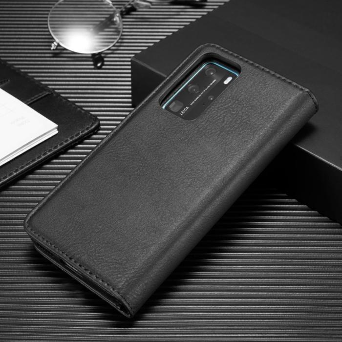 UTGATT1 - DG.MING Äkta Läder Plånboksfodral Huawei P40 Pro - Svart