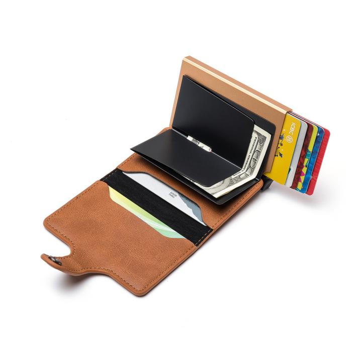 A-One Brand - Vintage Läder Pop-up Korthållare - Svart
