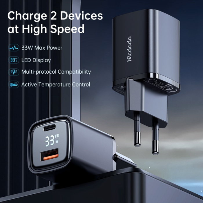 Mcdodo - MCDODO Snabbladdare 33W USB-A - USB-C EU Graphite - Svart