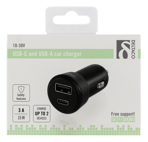 UTGÅTT
DELTACO Billaddare med USB-C och USB-A - Svart