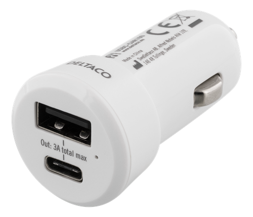 DELTACO Billaddare med USB C och USB A Vit TheMobileStore DELTACO Billaddare med USB C och USB A Vit TheMobileStore