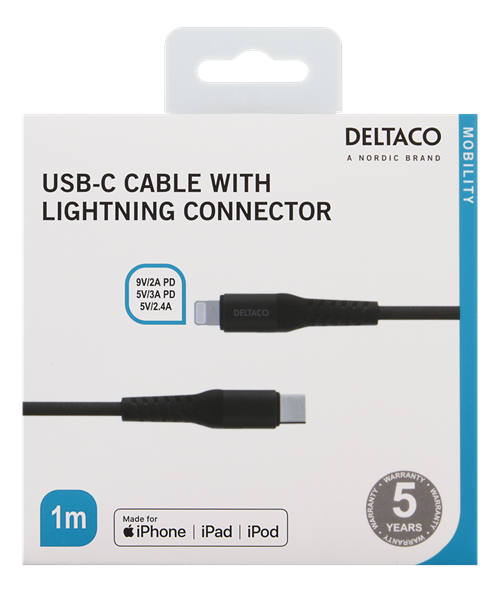 Deltaco
DELTACO USB-C till Lightning kabel, 2m, PD, USB 2.0