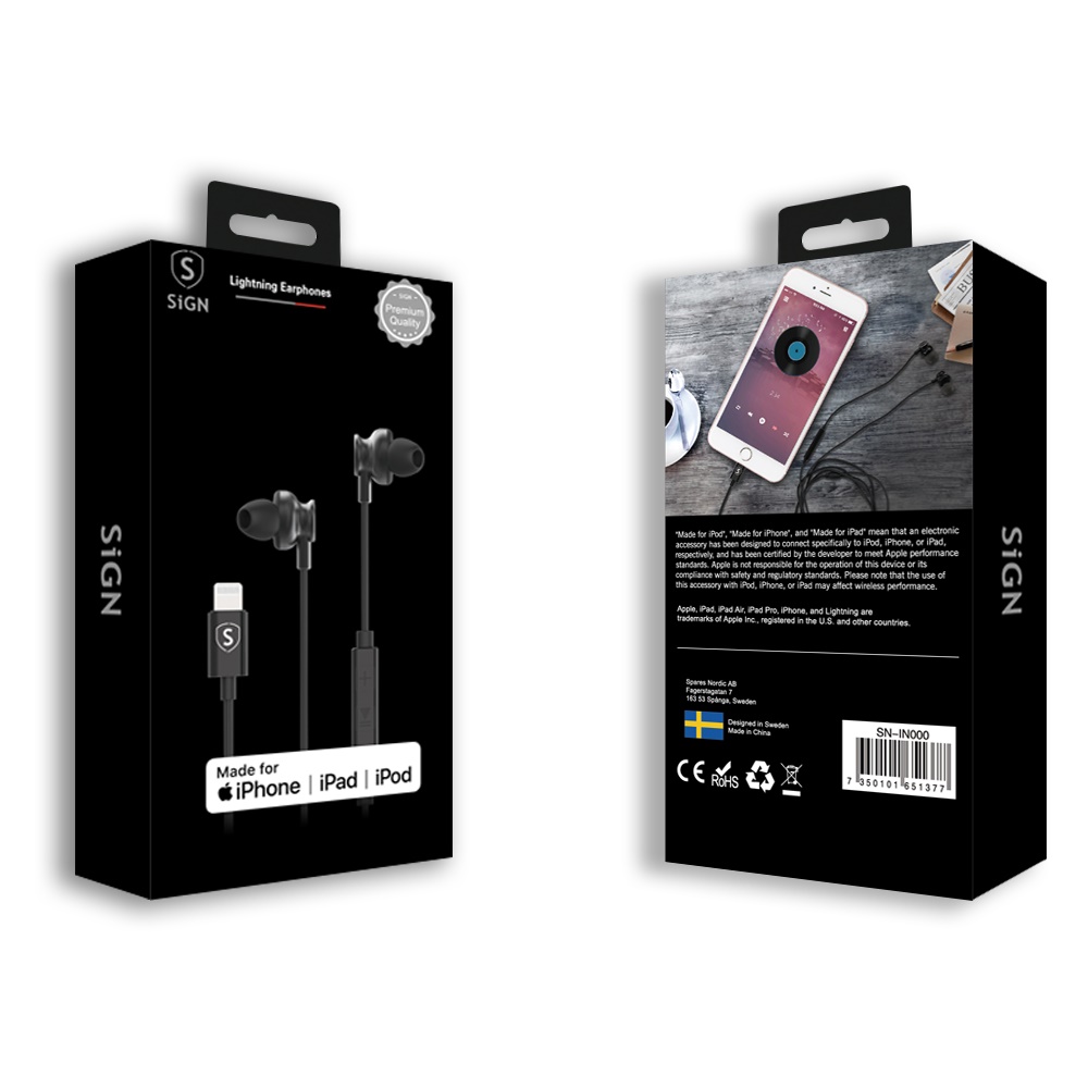 SiGN - SiGN In-ear Lightning Hörlurar för iPhone - Svart