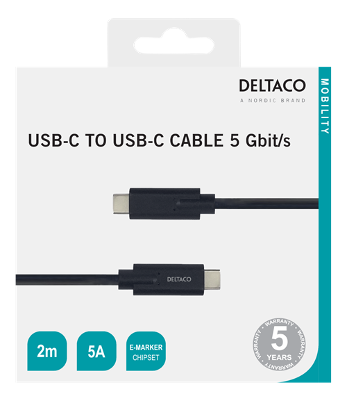 Deltaco - DELTACO USB-C till USB-C kabel, 5 Gbit/s, 2 m