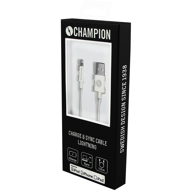 Champion
Champion Ladd&Synk kabel Lightning 1m - Vit