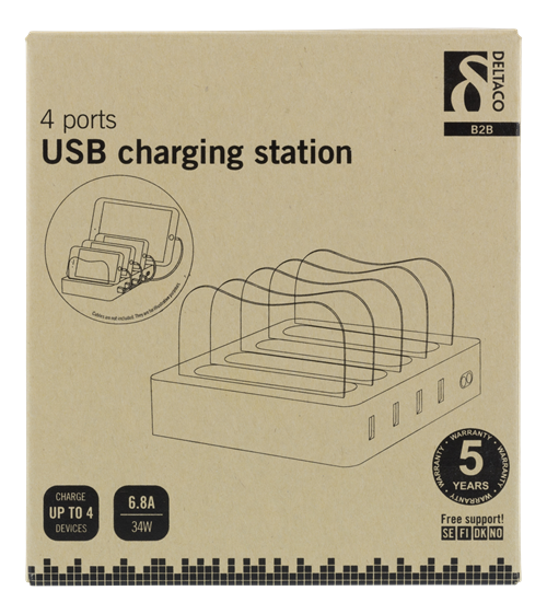 Deltaco
DELTACO USB laddningsstation, 4x USB-A portar - Vit
