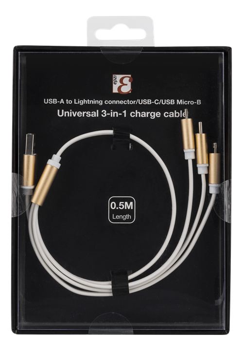 Epzi
EPZI Multiladdare, USB-C, Lightning, Micro USB, USB-A, 50cm, vit