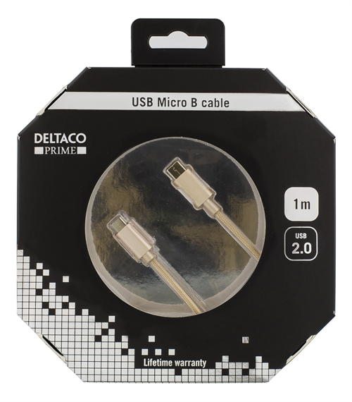 Deltaco - DELTACO PRIME USB 2.0 kabel, tygklädd, USB-C till microUSB 1m - Guld