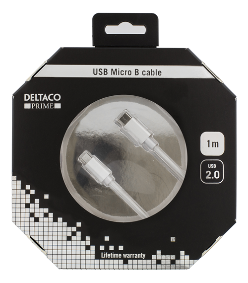 Deltaco - DELTACO PRIME USB 2.0 kabel, tygklädd, USB-C till microUSB 1m - Silver