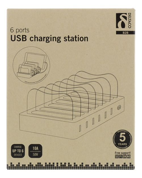 Deltaco
DELTACO USB laddningsstation, 6x USB-A portar - Vit