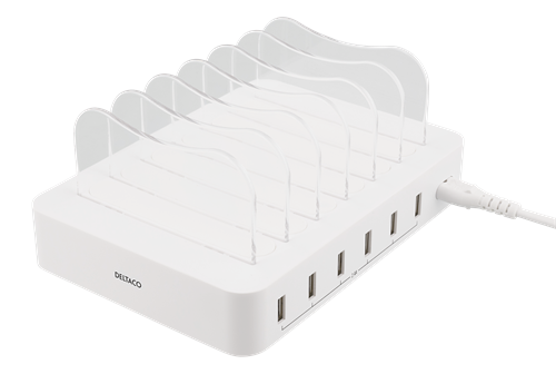 Deltaco
DELTACO USB laddningsstation, 6x USB-A portar - Vit