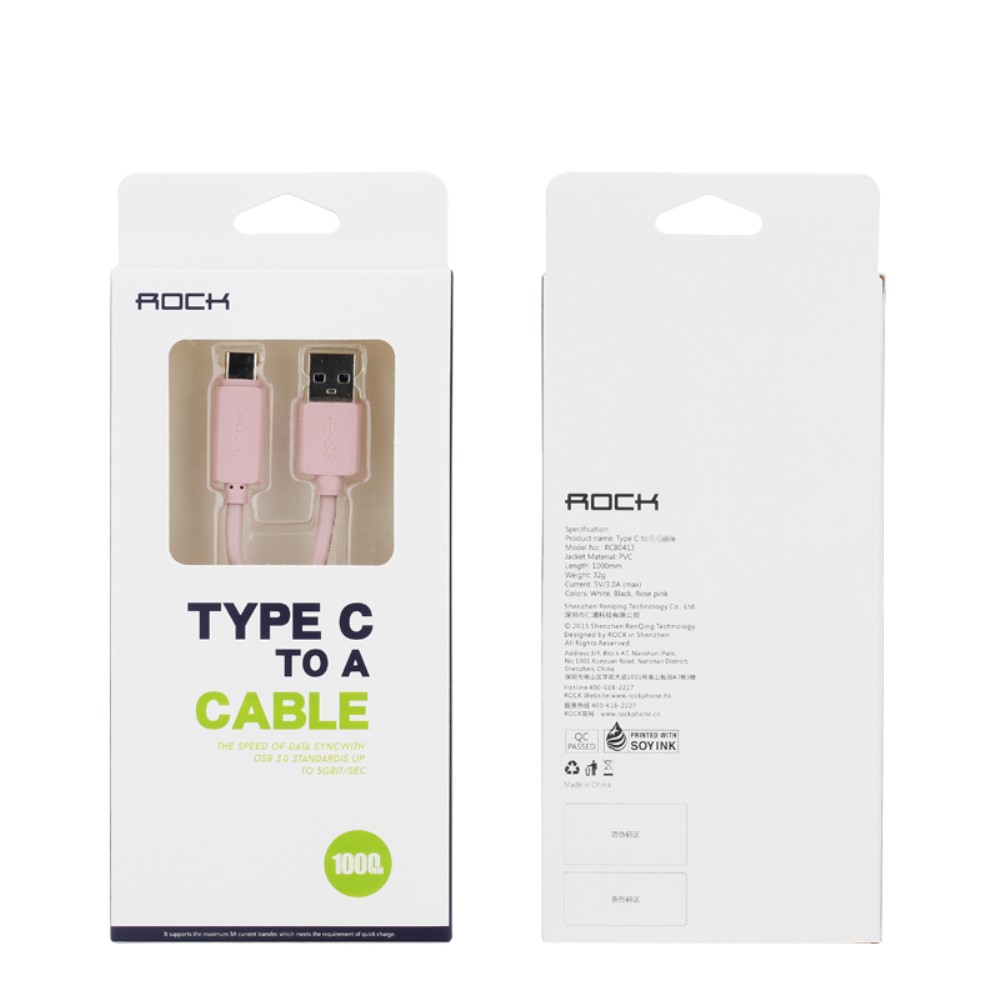ROCK - Rock USB-A till USB-C 1m- Rosa