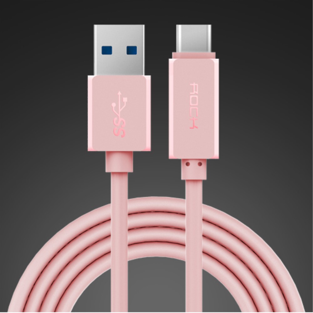 ROCK - Rock USB-A till USB-C 1m- Rosa