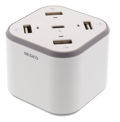 Deltaco
DELTACO USB-väggladdare med 4 USB-A-portar, 1 USB-C-port, 5V/8,4A, vit