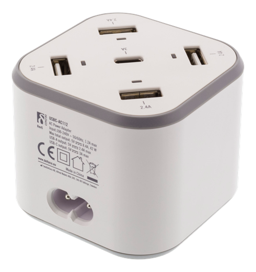 Deltaco
DELTACO USB-väggladdare med 4 USB-A-portar, 1 USB-C-port, 5V/8,4A, vit