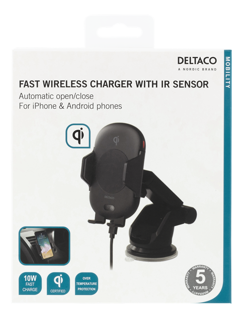Deltaco - DELTACO Qi laddare för bilen med IR sensor, 10W - sugkopp