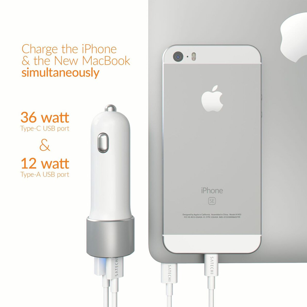 Satechi
Satechi USB-C billaddare med Typ-C och USB A-utgångar - Vit