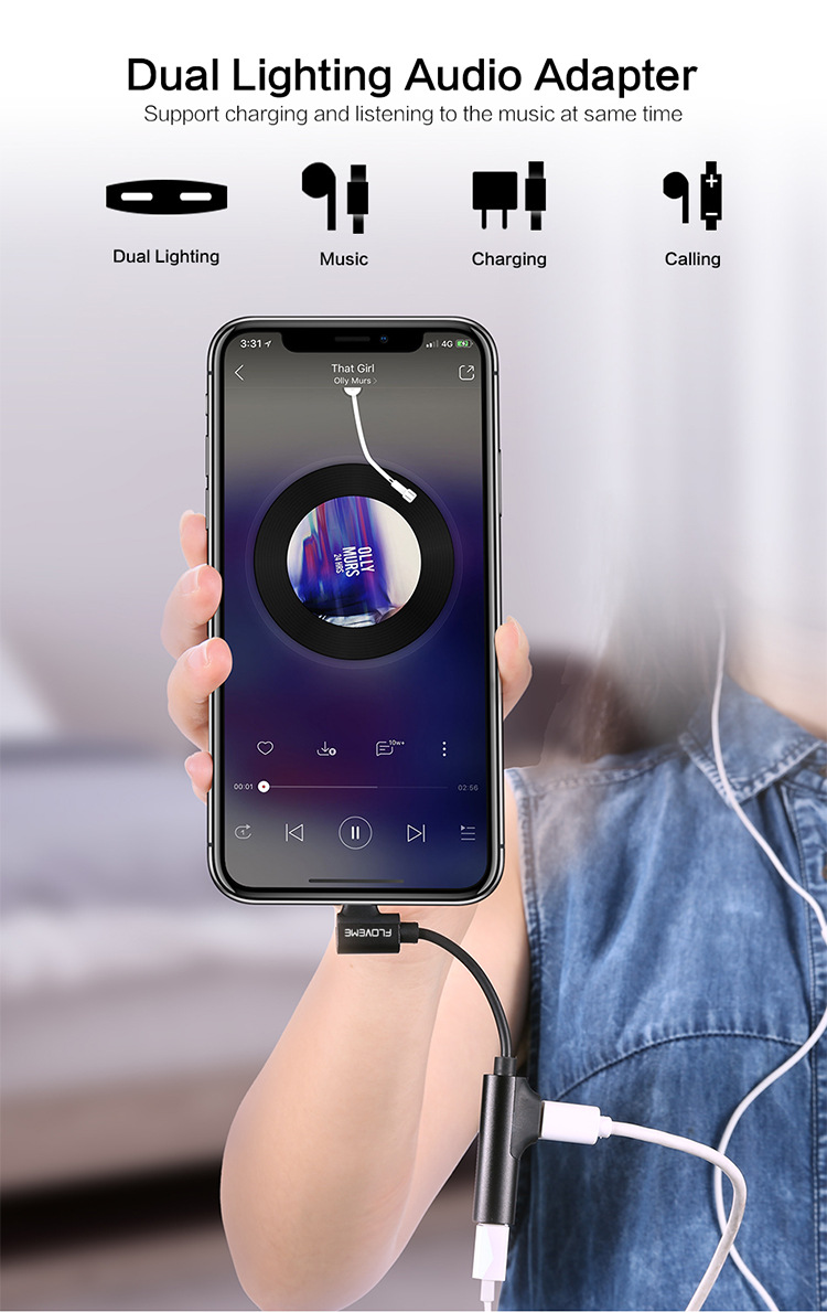Floveme
Floveme Ladda och lyssna på musik samt Adapter för X/XS/XSMAX/XR/8/7 - Svart