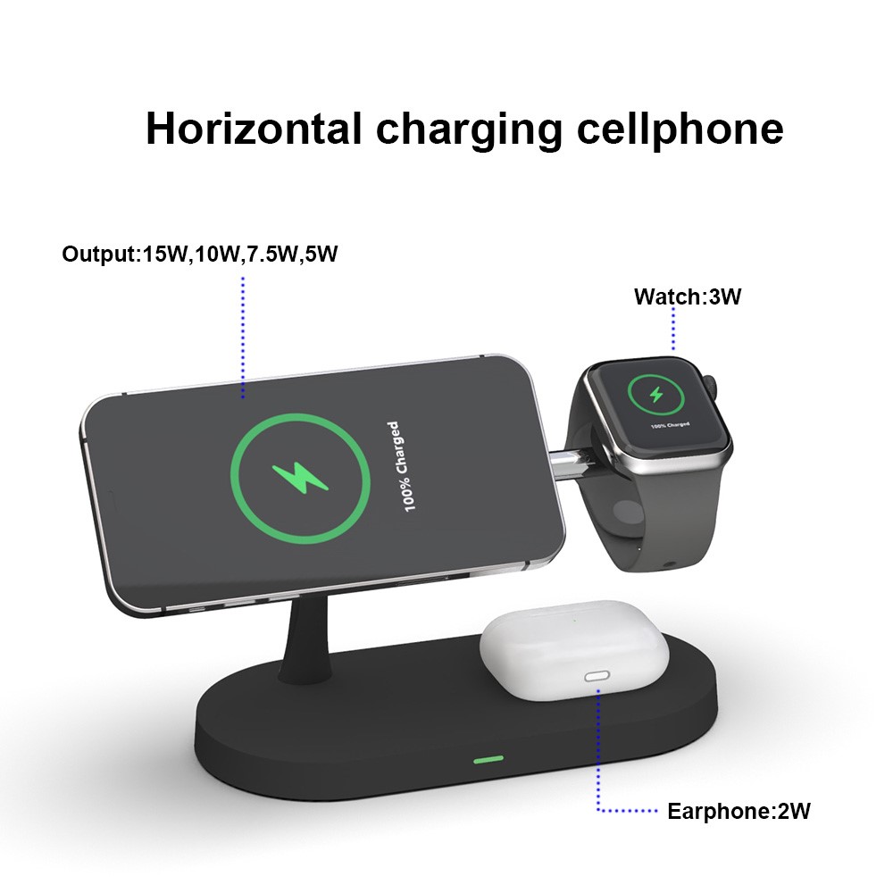 A-One Brand - 3in1 Magsafe Trådlös laddare iPhone / Apple Watch / AirPods Svart 15W
