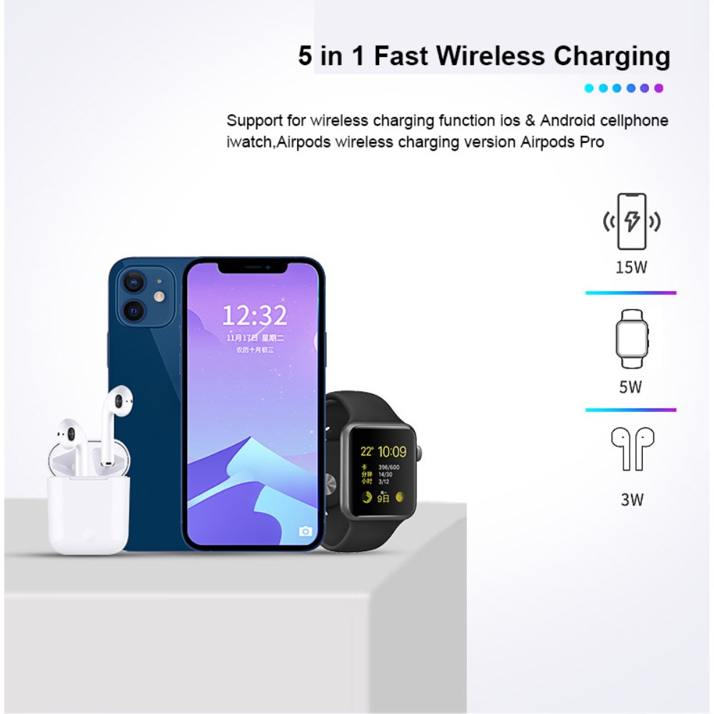 A-One Brand - 3in1 Magsafe Trådlös laddare iPhone / Apple Watch / AirPods Svart 15W