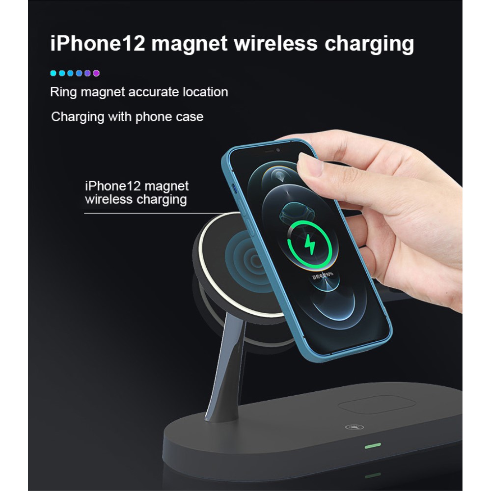 A-One Brand - 3in1 Magsafe Trådlös laddare iPhone / Apple Watch / AirPods Svart 15W