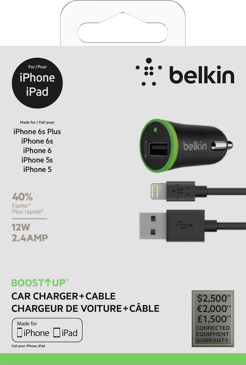 UTGÅTT
BELKIN billaddare lightning 2,4A 1,2M Svart