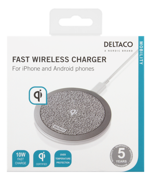Deltaco - DELTACO Trådlös snabbladdare för iPhone och Android, 10W Qi-certifierad